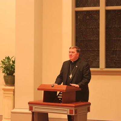 Cardinal Tobin preaches during Vespers in the chapel of Visitation Monastery, prior to his presentation. (Photo: Samantha Lin)