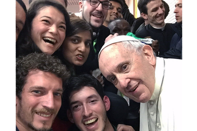 Pope Francis with young people during the Pre-Synod Meeting